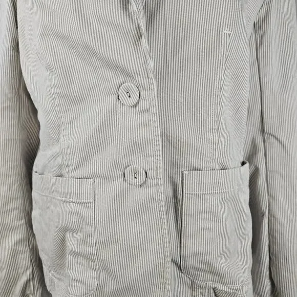 Talbots Blazer Women 8 Beige White Seersucker Stretch Cotton Jacket Button Front - Picture 5 of 9